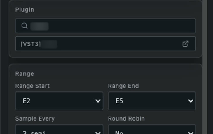 Auto Sampler configured with three velocity layers and an E2 to E5 range